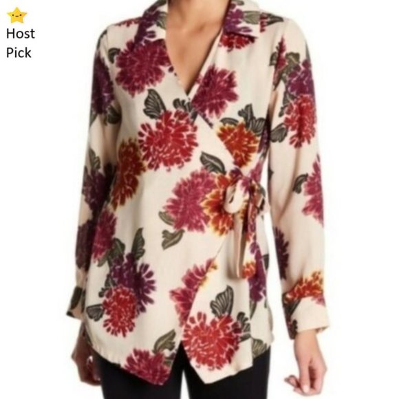 Emelia Tops - Emelia Women's Floral Wrap Surplice Top Medium